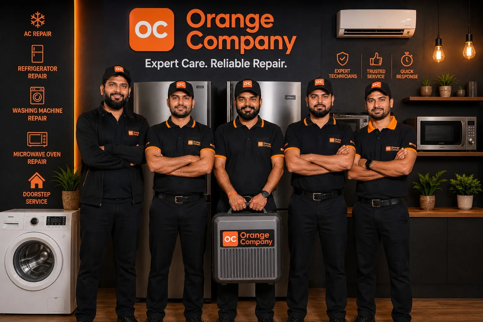 Orange Company professional home appliance repair technicians providing AC, refrigerator, washing machine and appliance repair services.